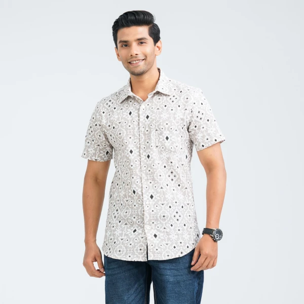 Men’s Beige Casual Cotton Shirt