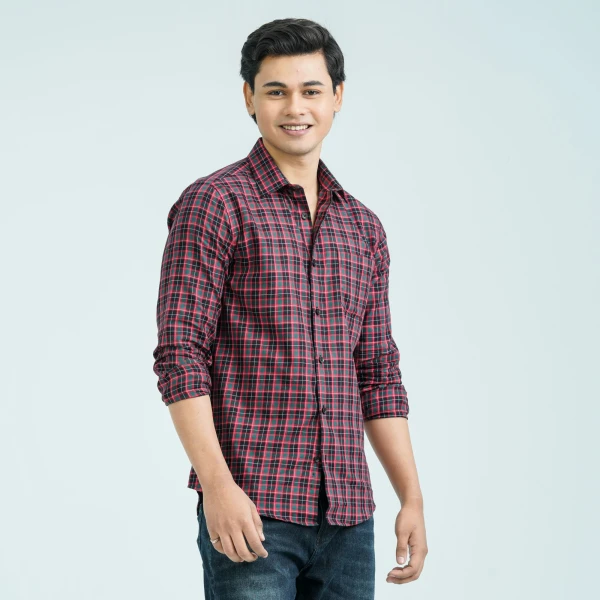Men’s Green Red Casual Cotton Shirt