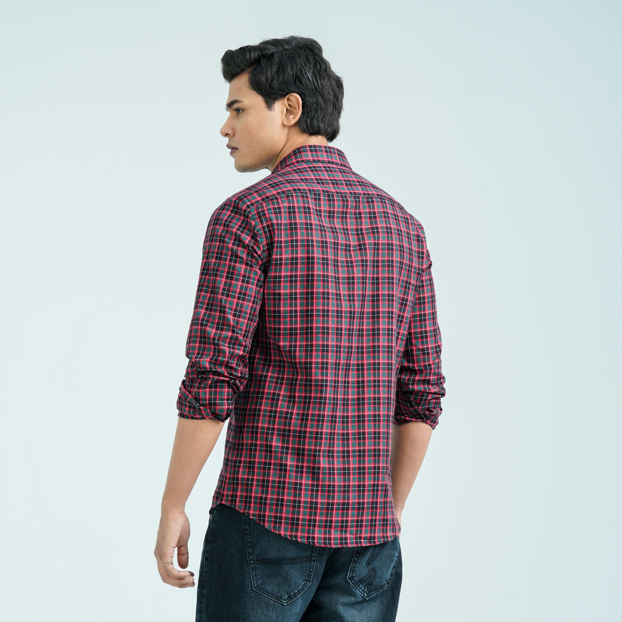 Men’s Green Red Casual Cotton Shirt - 4