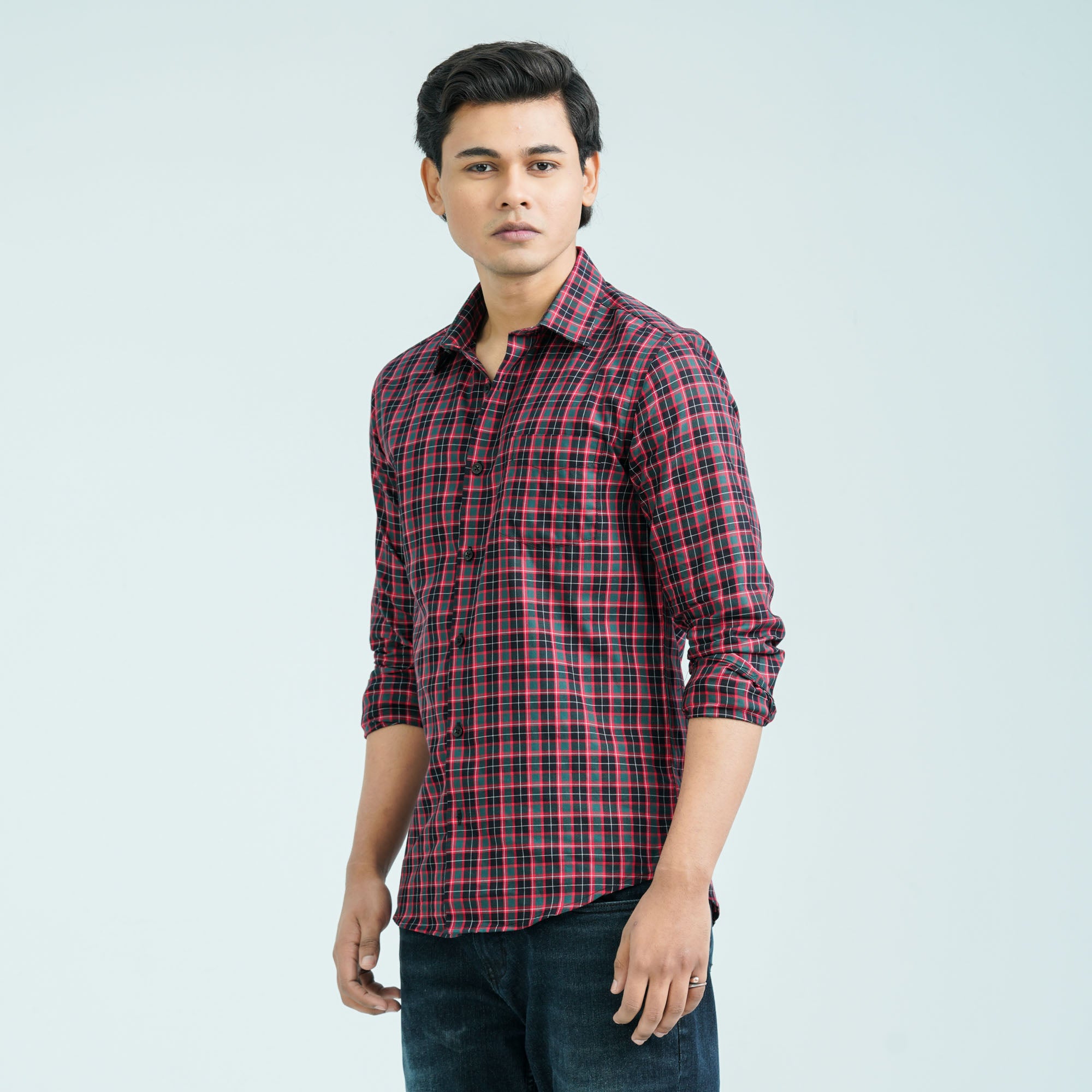 Men’s Green Red Casual Cotton Shirt - 5