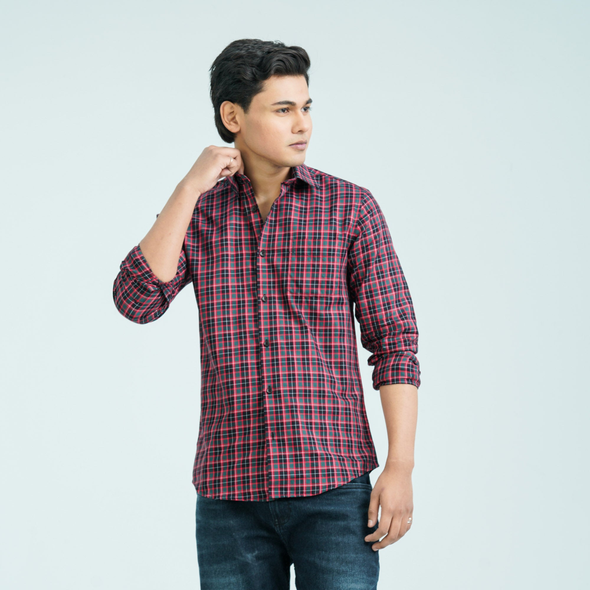 Men’s Green Red Casual Cotton Shirt - 6