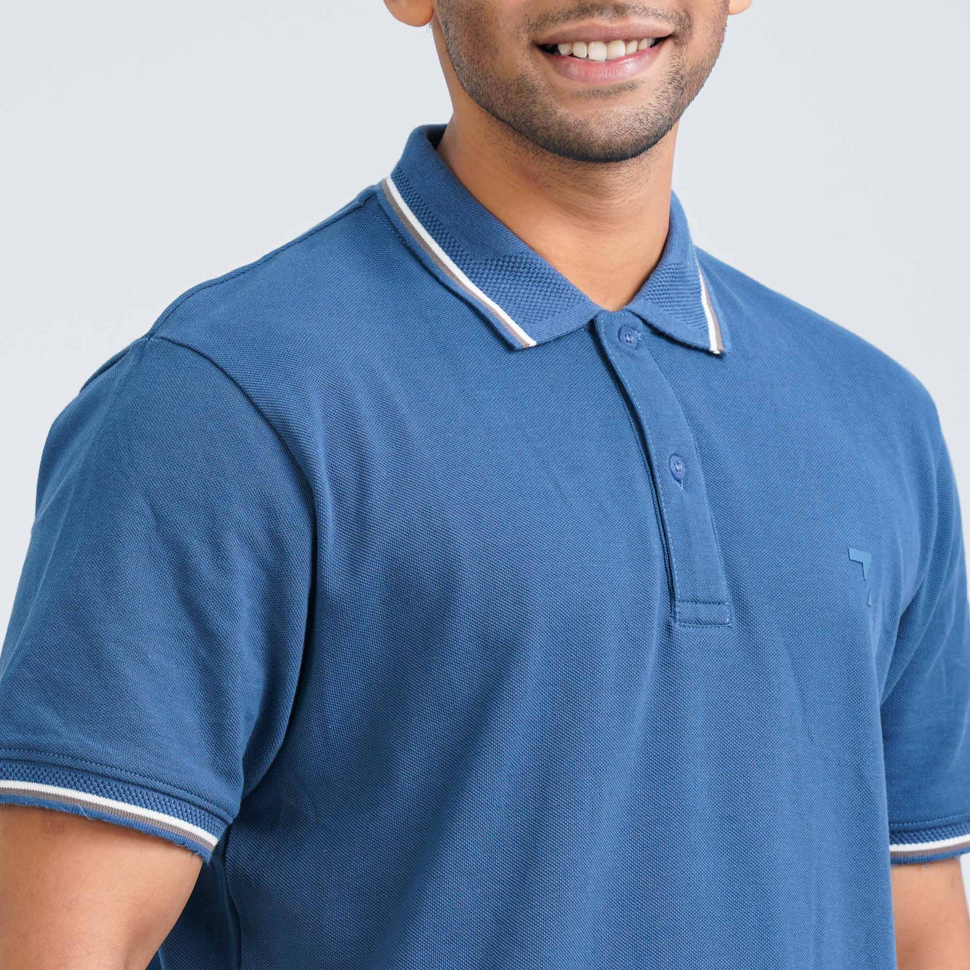 Men's Blue Cotton Polo - 2