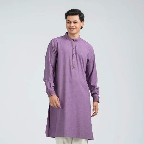Men's Purple Embroidered Panjabi