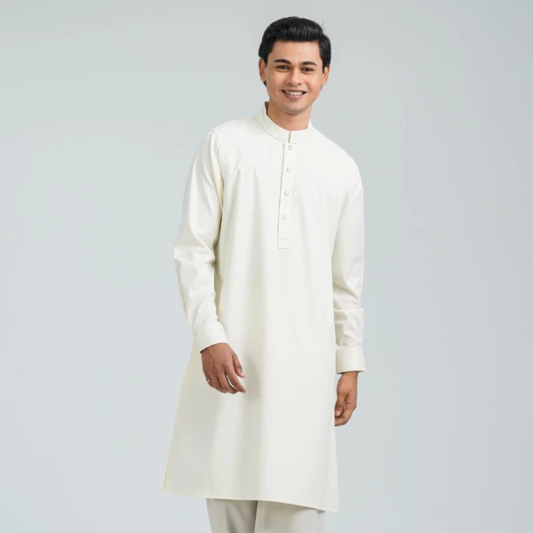 Men's White Embroidered Panjabi