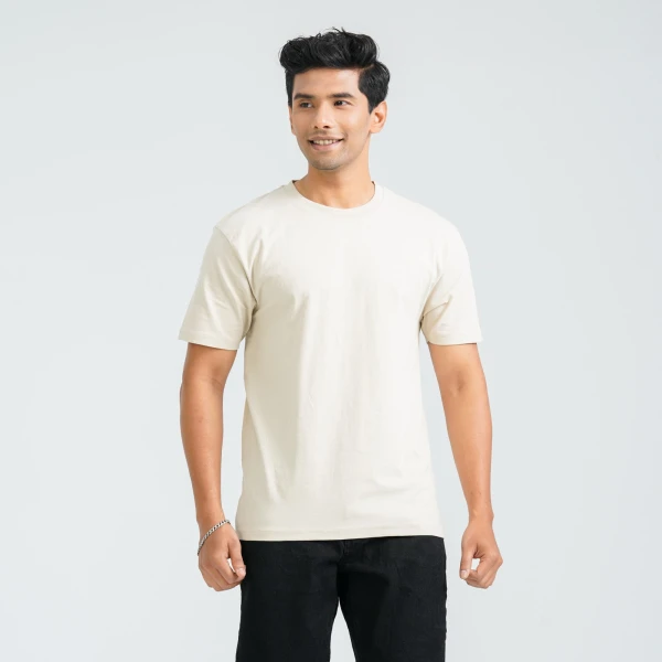 Men's Beige Cotton T-Shirt