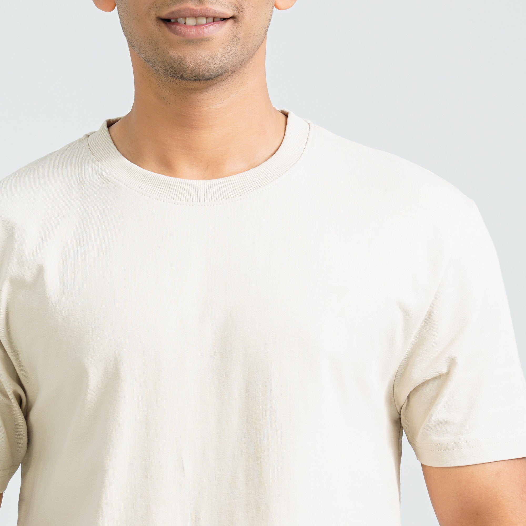 Men's Beige Cotton T-Shirt - 2