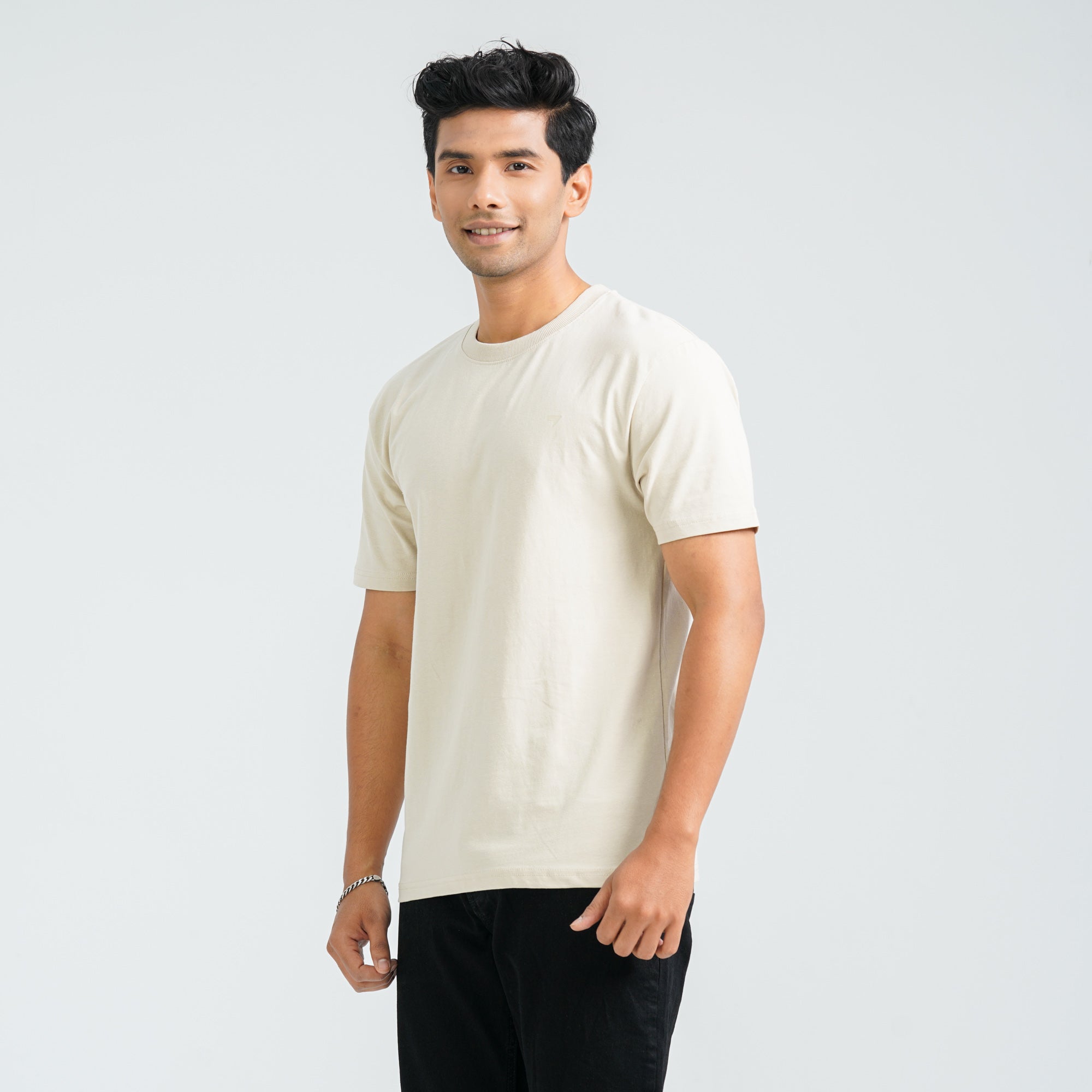 Men's Beige Cotton T-Shirt - 3