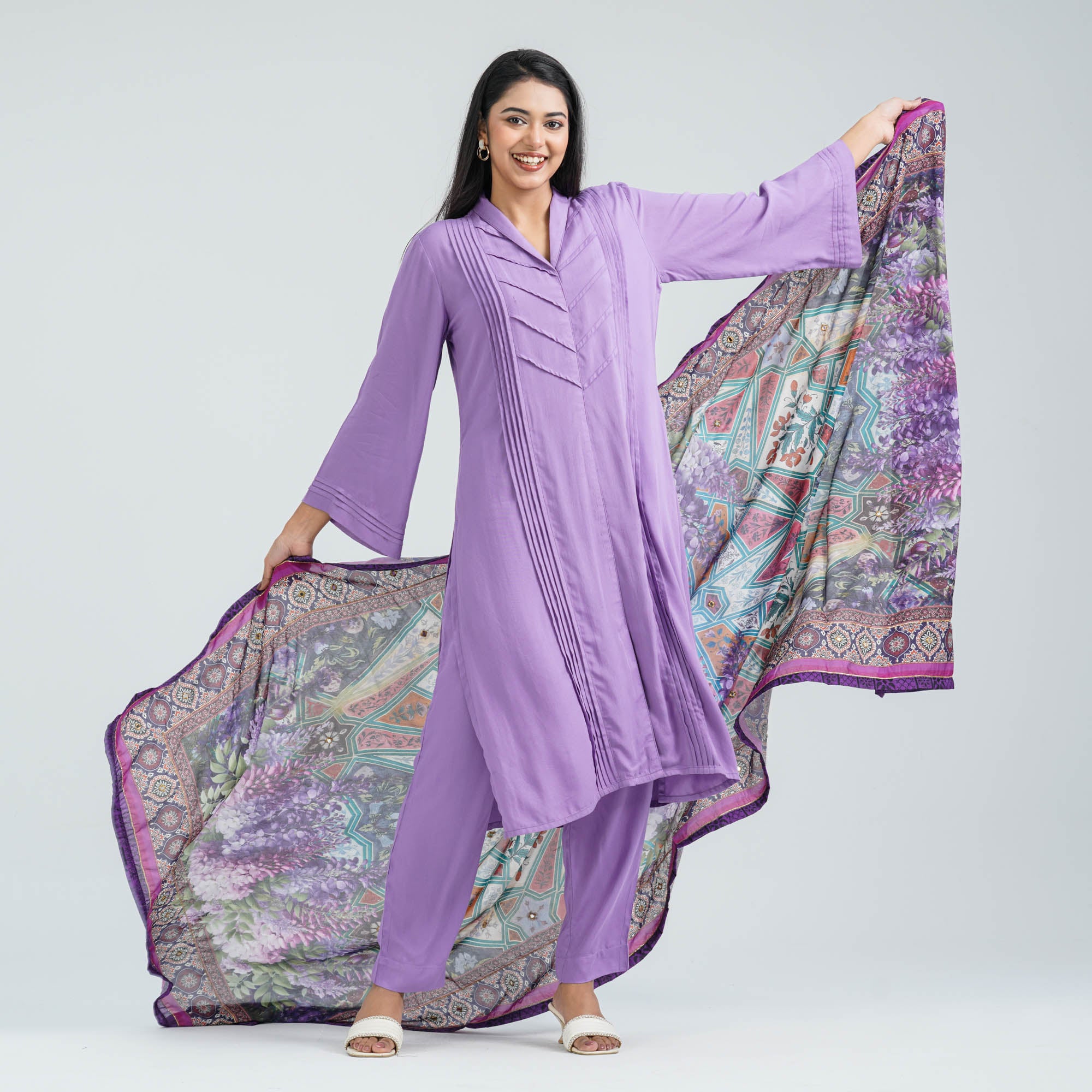 Women’s Lavender Viscose Three Piece Set - 3