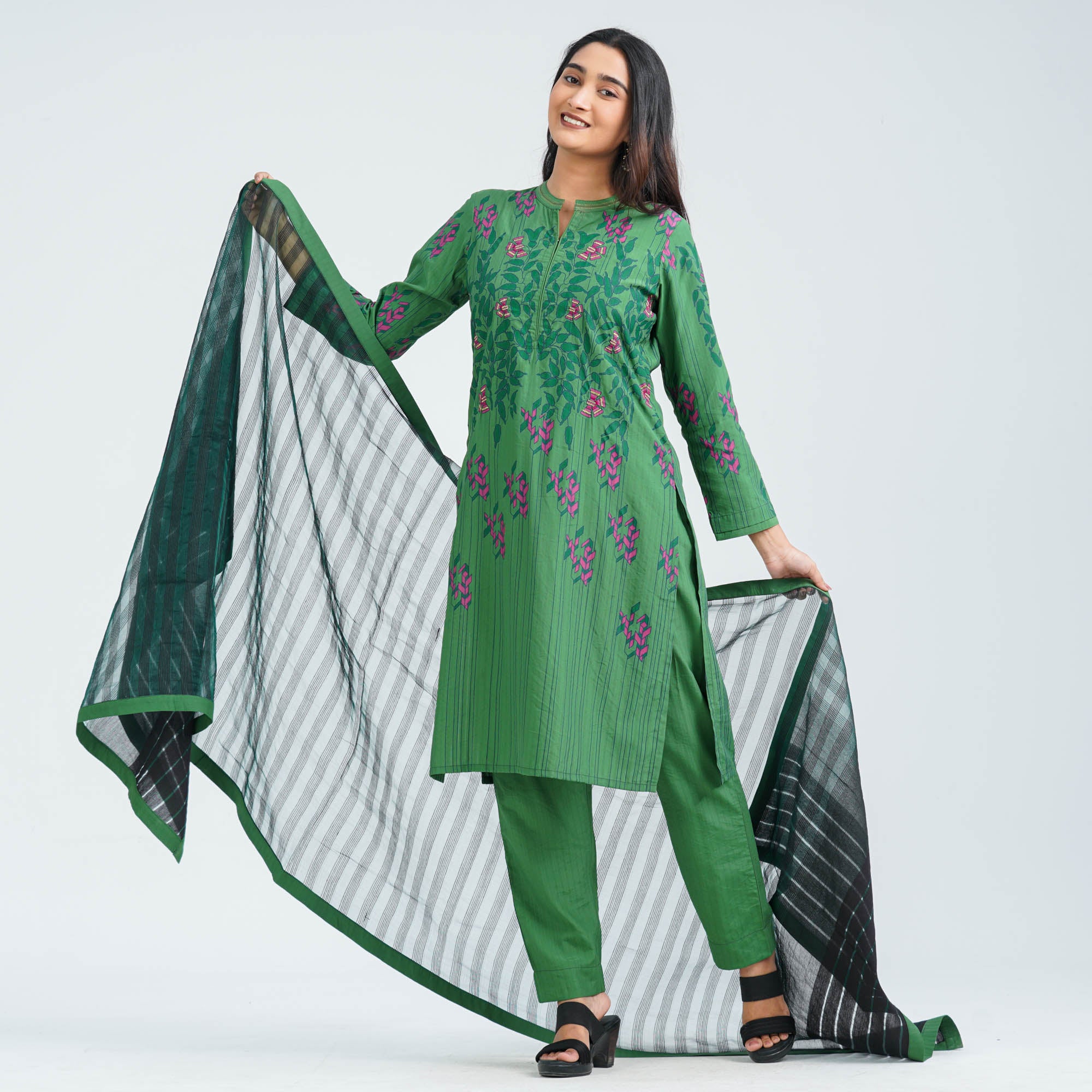 Women’s Green Cotton Three Piece Set - 3
