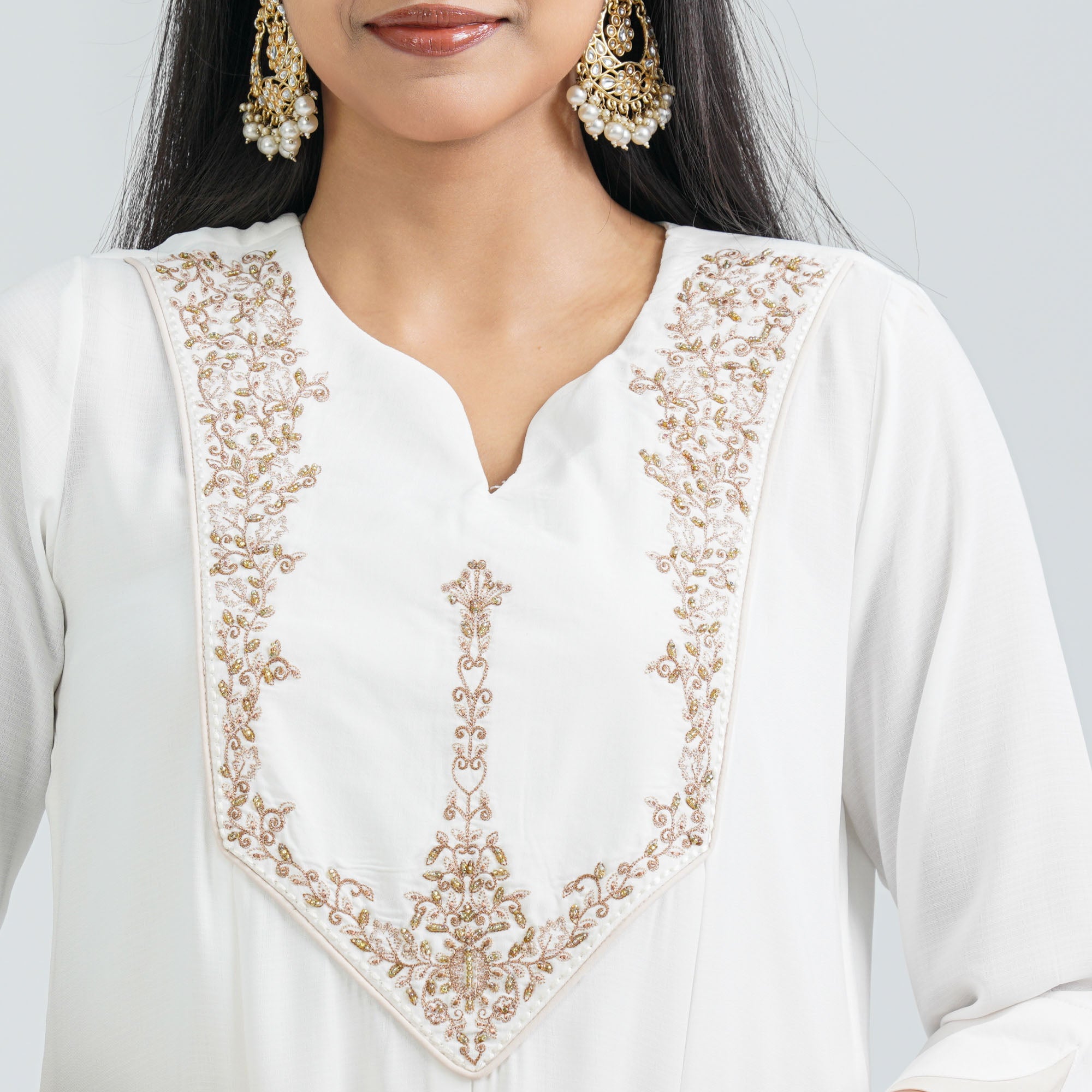 Women Off White Cotton Two Piece Set - 2