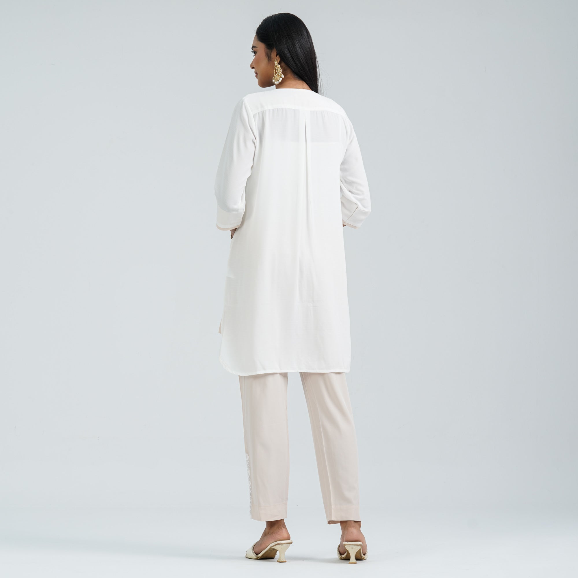 Women Off White Cotton Two Piece Set - 3