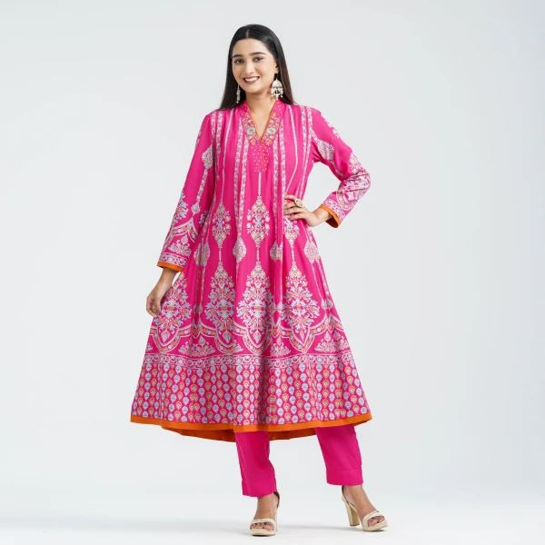 Women’s Magenta Silk Embroidered Two Piece Set
