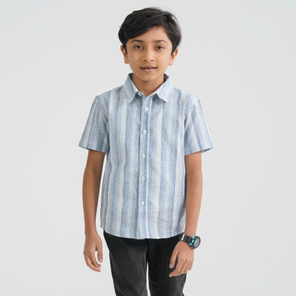 Baby Boy's White & Blue Cotton Shirt