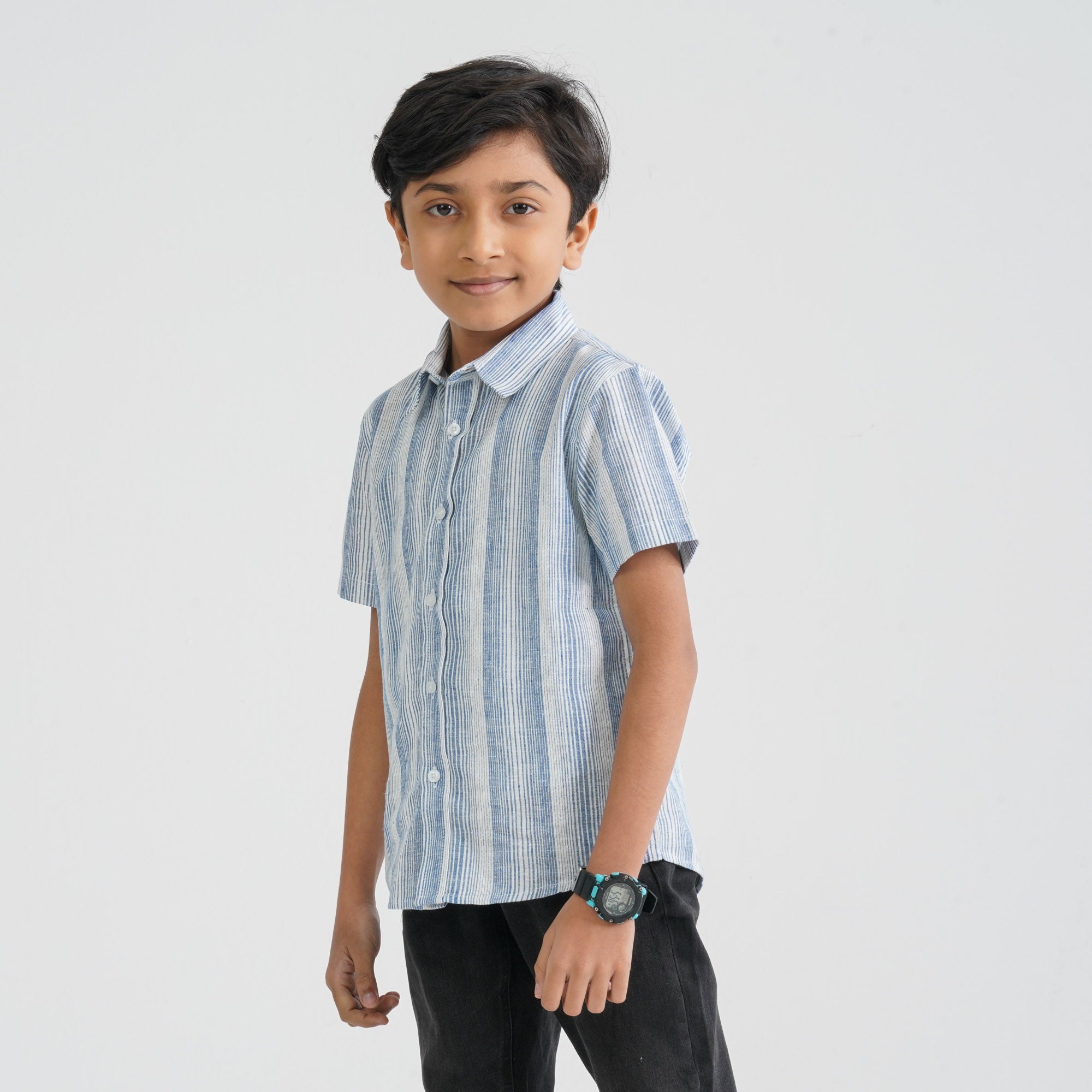 Baby Boy's White & Blue Cotton Shirt - 4
