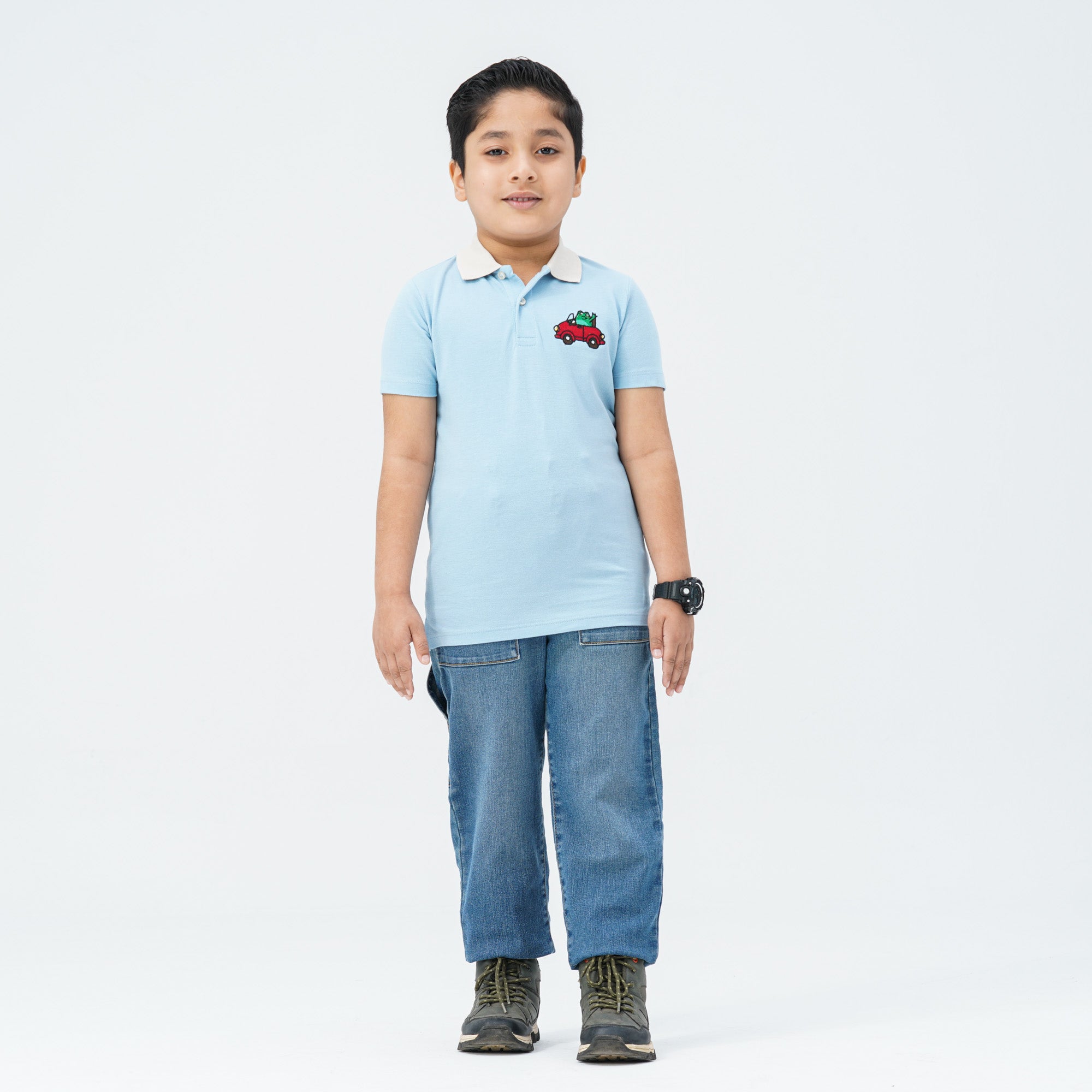 Baby Boy's Sky Blue Cotton Polo - 3