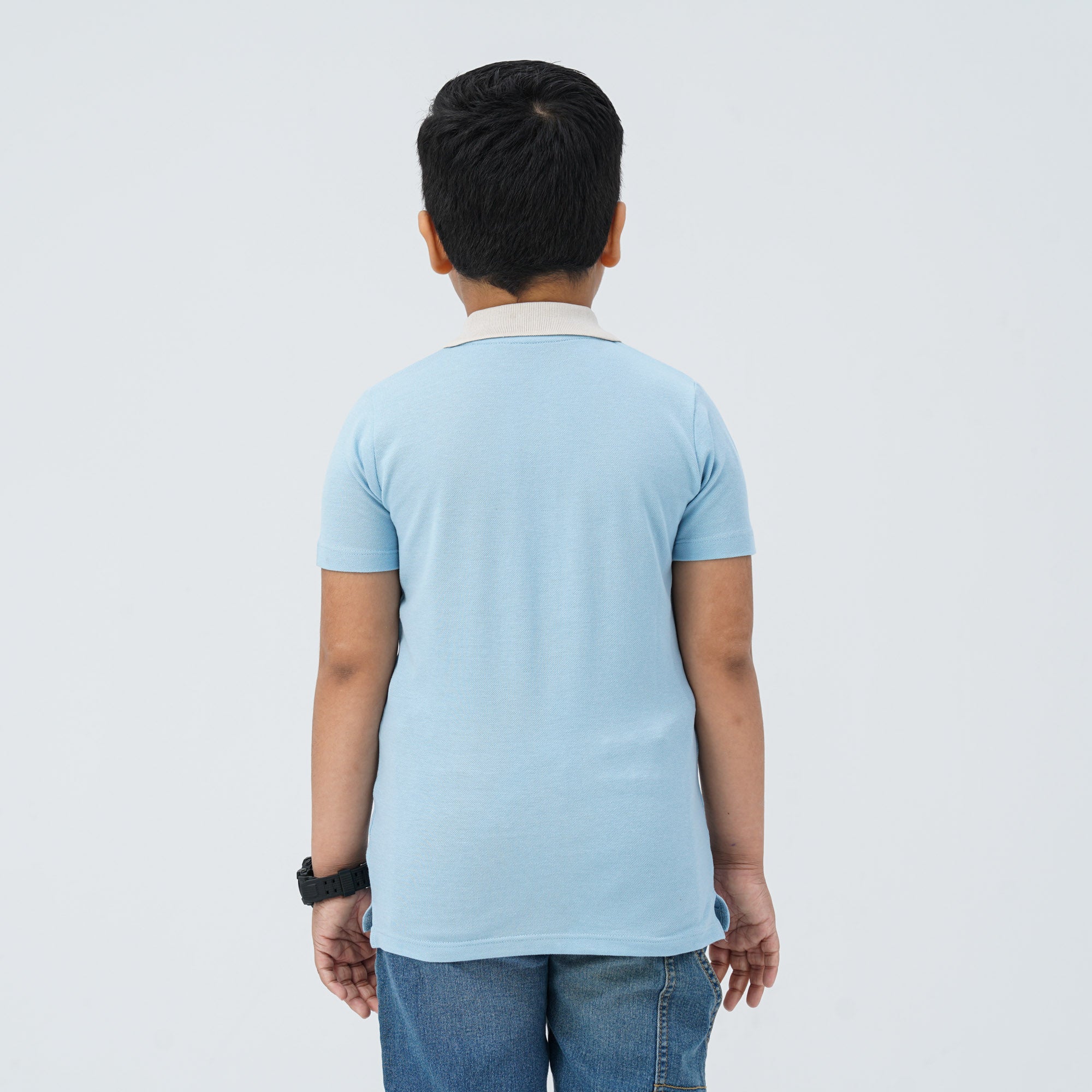 Baby Boy's Sky Blue Cotton Polo - 4