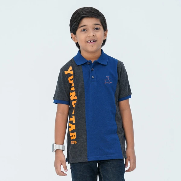 Boy's Charcoal & Navy Cotton Polo