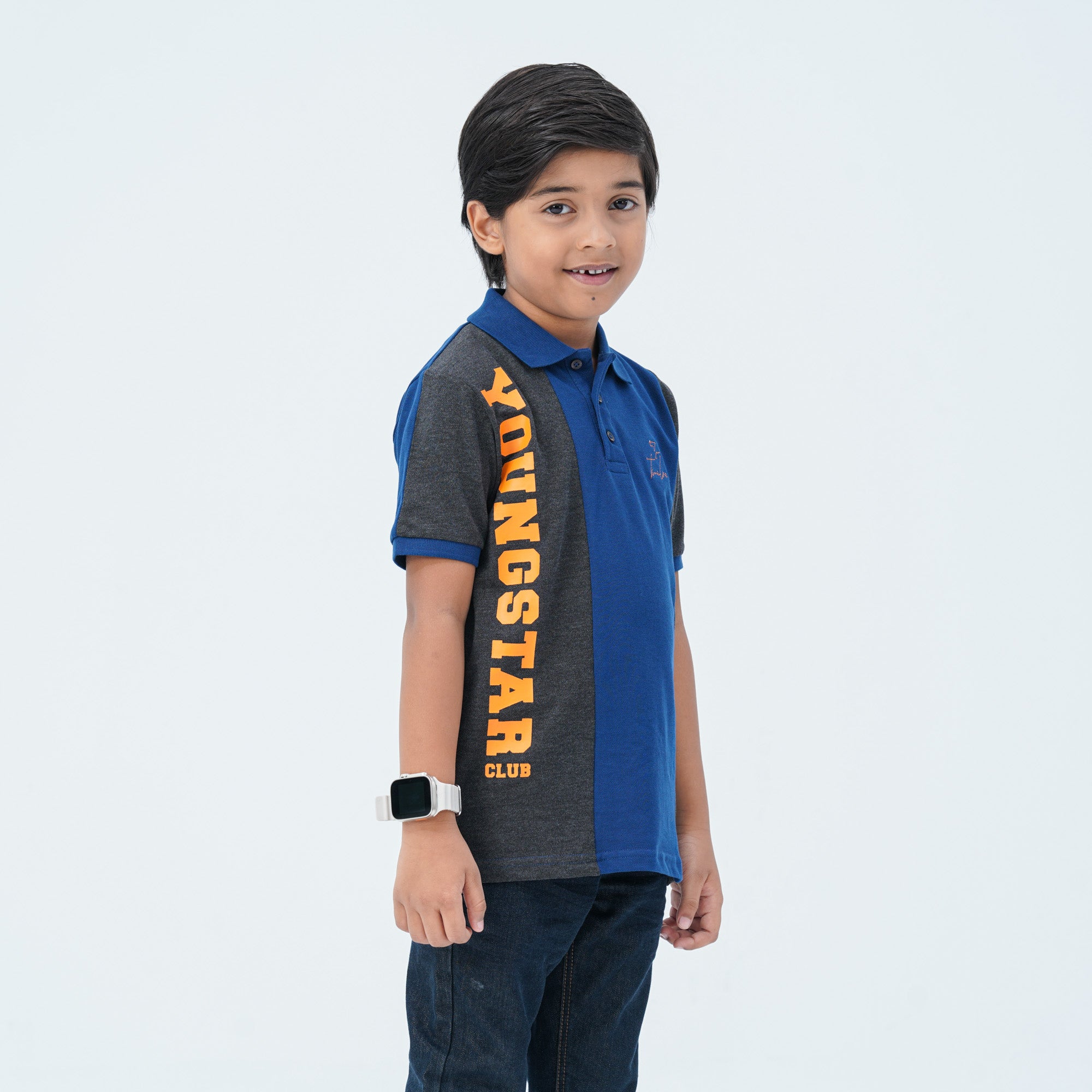 Boy's Charcoal & Navy Cotton Polo - 4