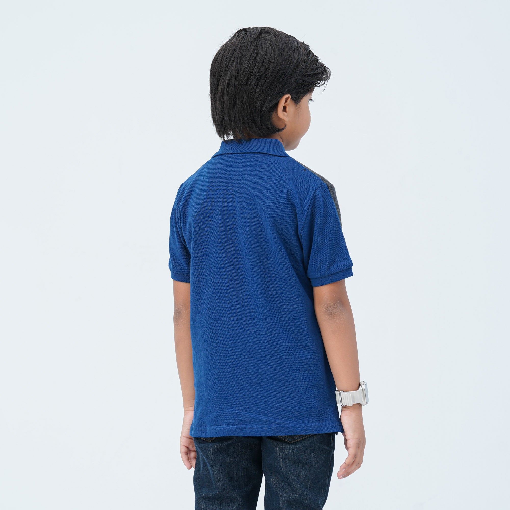 Boy's Charcoal & Navy Cotton Polo - 5