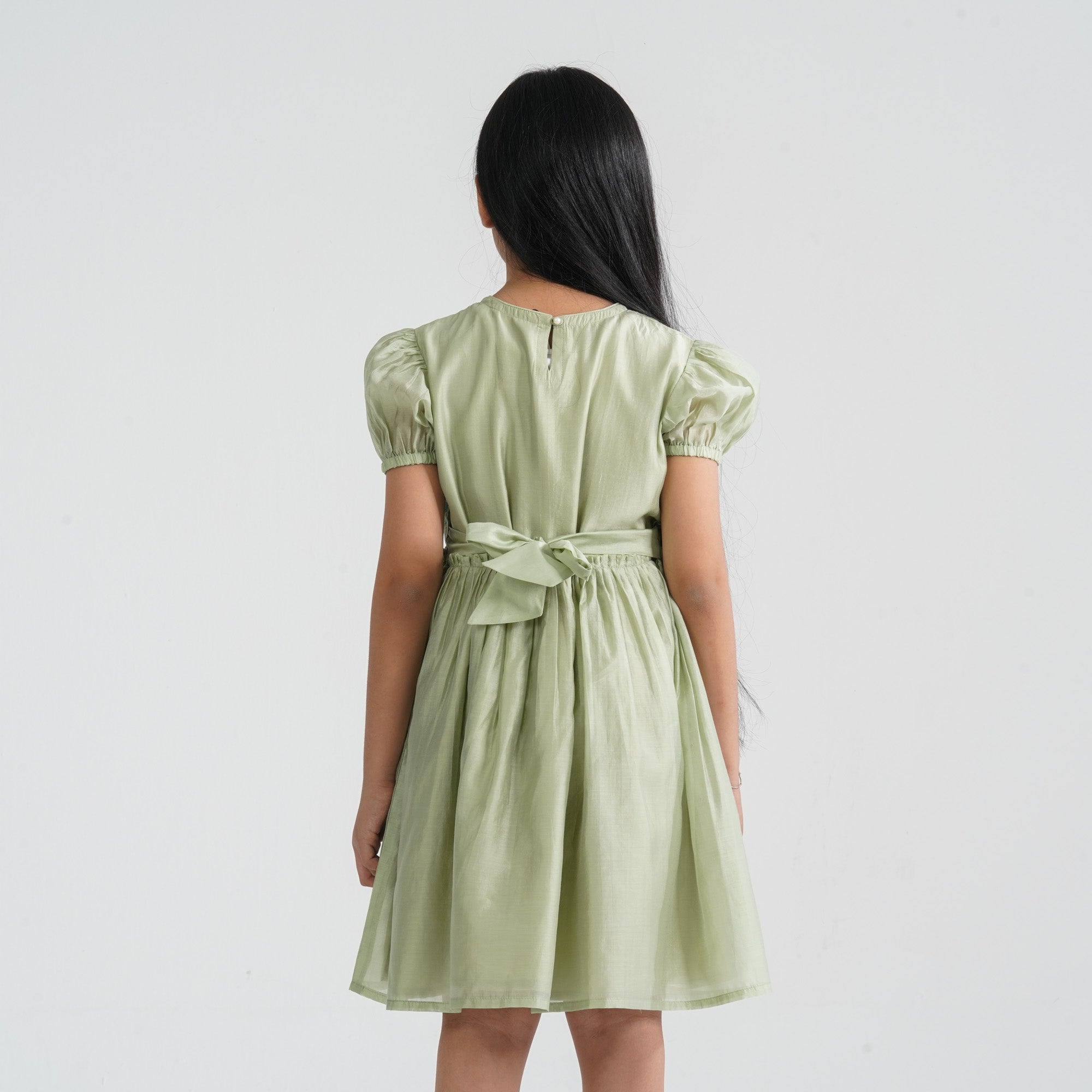 Girls Olive Shine Cotton Frock - 3