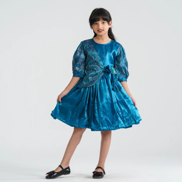Girl's Teal Flared Midi Frock