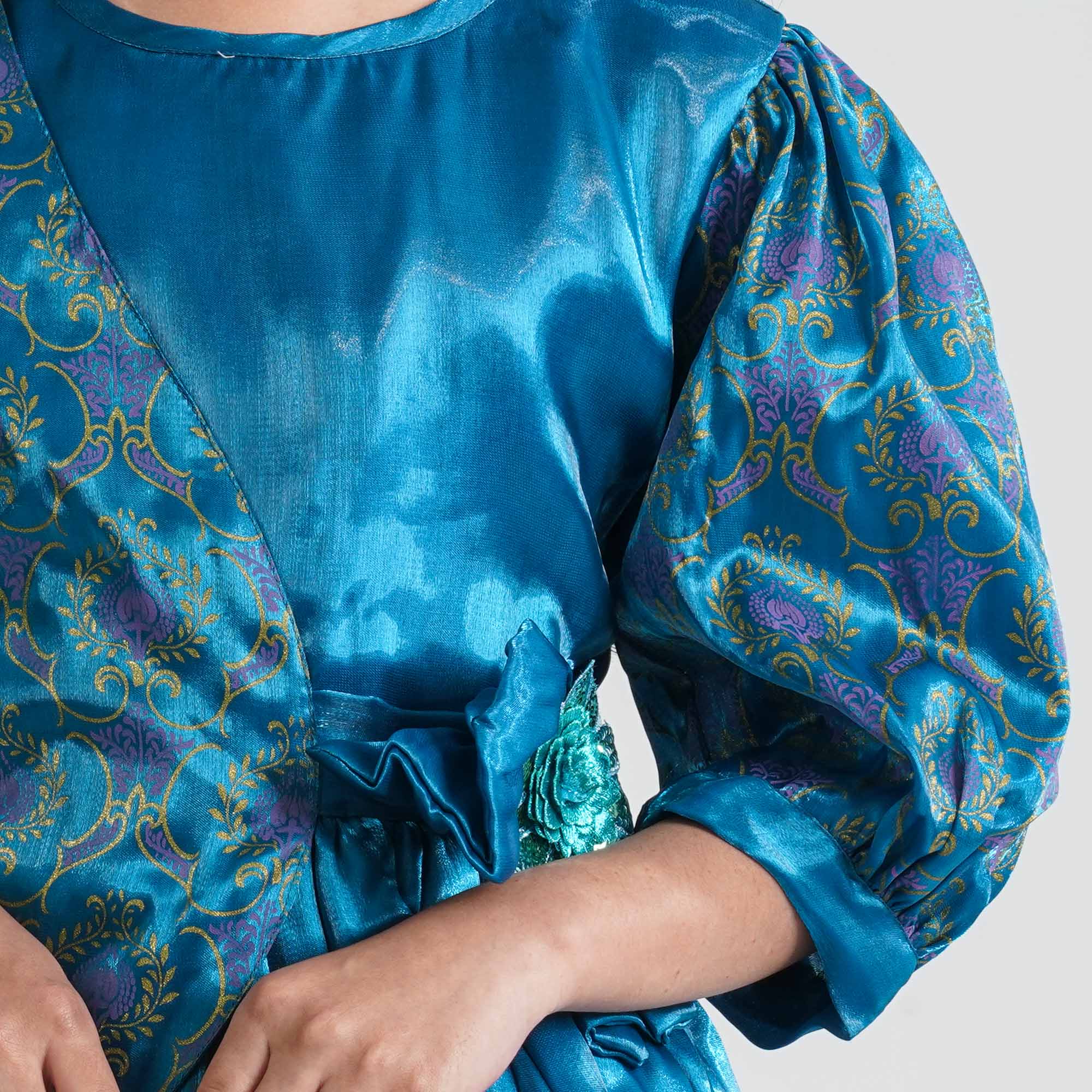 Girl's Teal Flared Midi Frock - 2