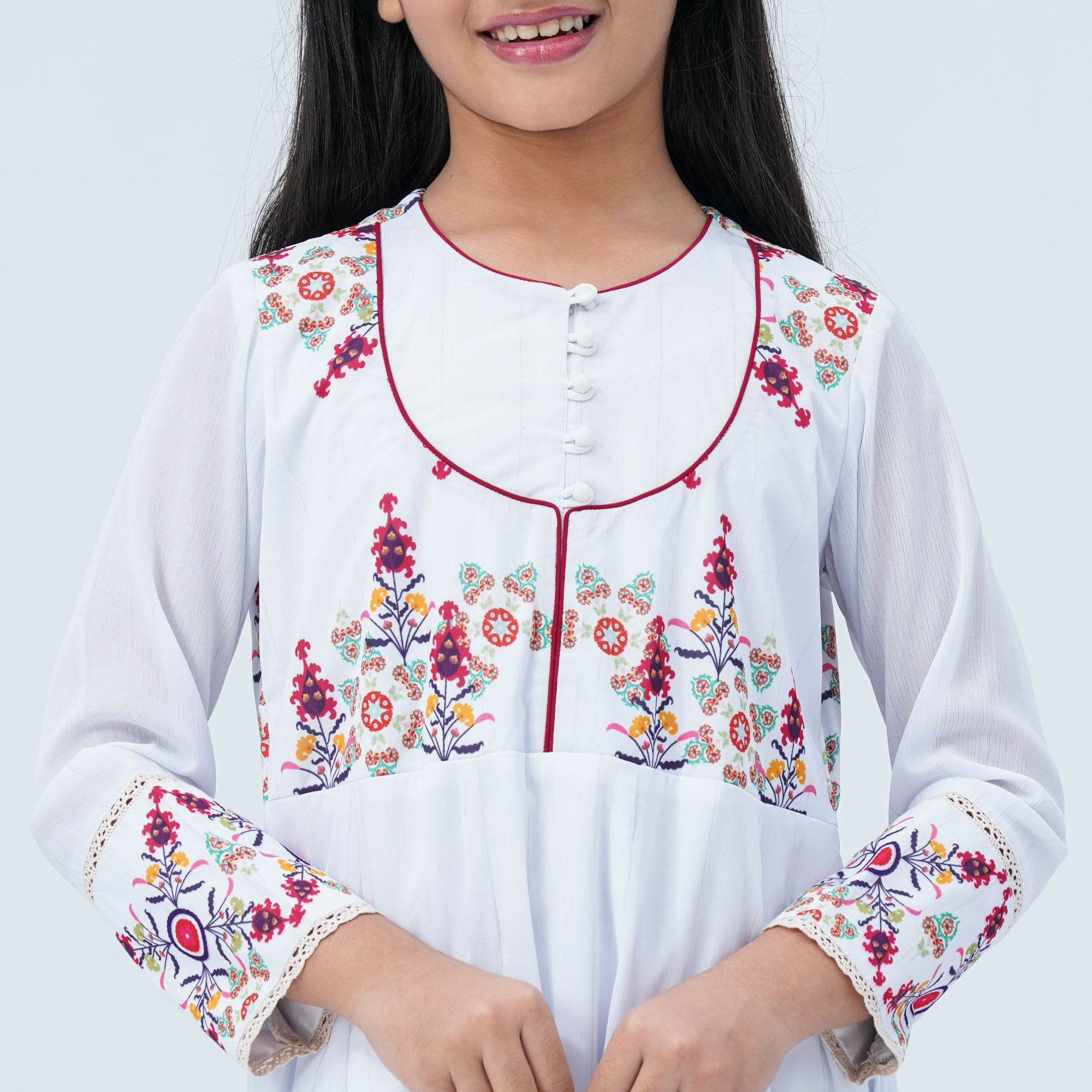 Girl's Floral Georgette Three Piece Set - 2