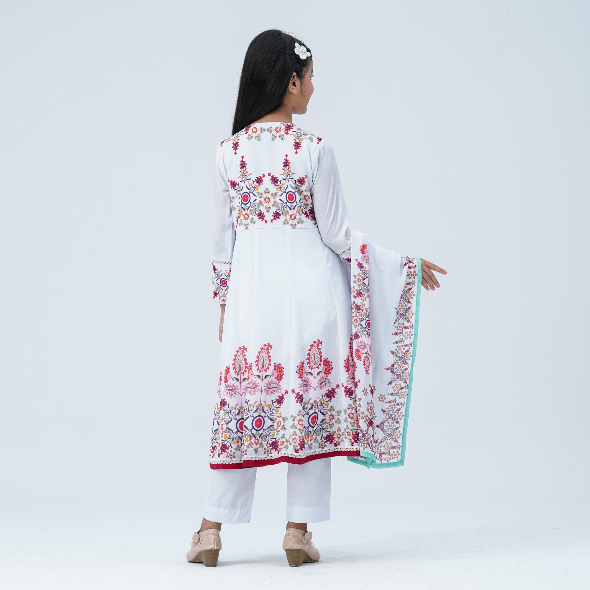 Girl's Floral Georgette Three Piece Set - 4