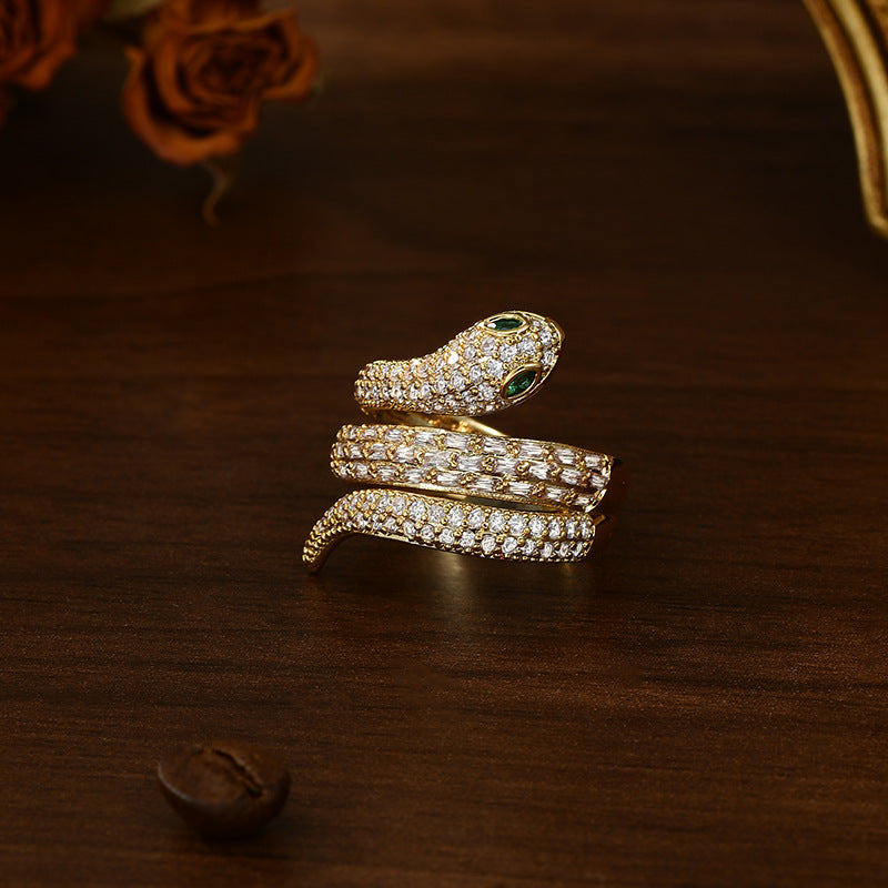 Gold Plated Zirconium Geometric Adjustable Snake Ring for Women - 2