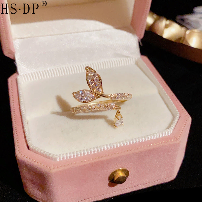 Elegant Zircon Fish Tail Open Ring for Women - 2