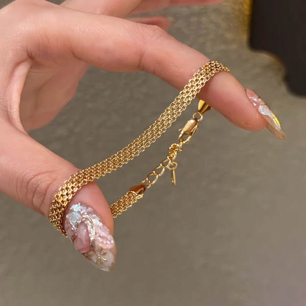 Retro 18K Gold Plated Copper Chain Bracelet For Women Elegant