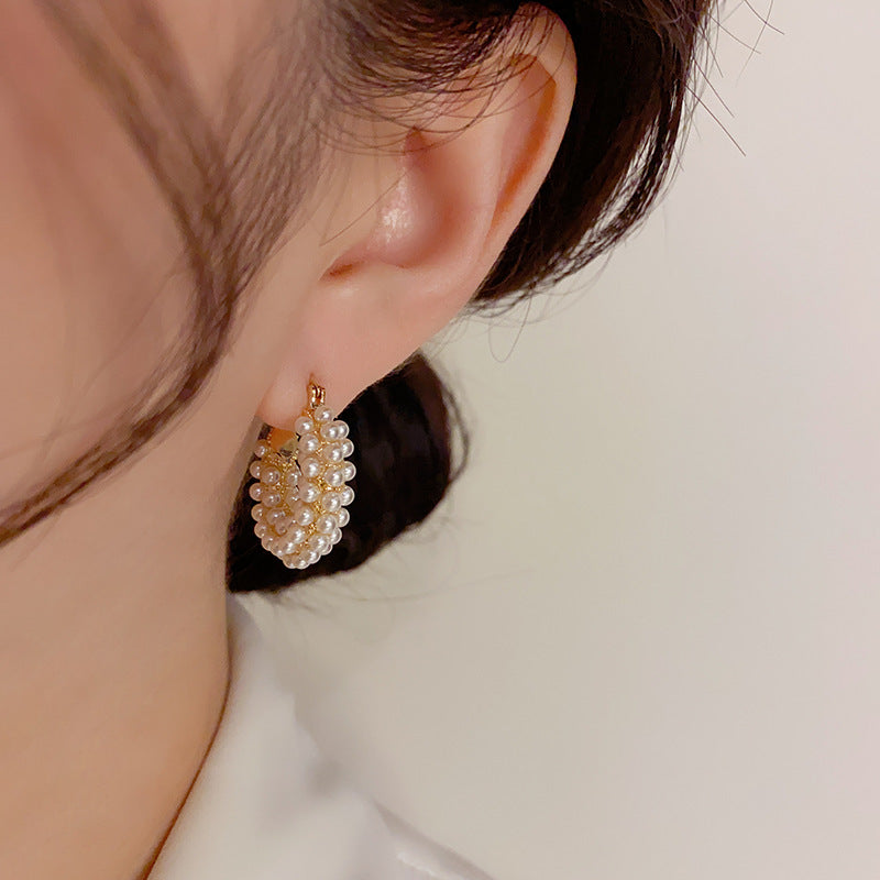 Korean Light Luxury Pearl Round Ear Buckle Gold Plated Earrings - Classic Pearl - 2
